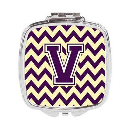 Carolines Treasures Letter V Chevron Purple and Gold Compact Mirror CJ1058-VSCM